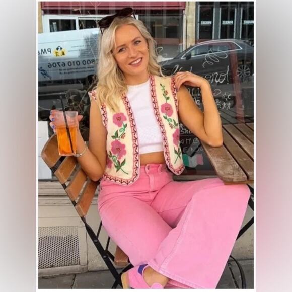 Zara Floral Embroidered Vest Size Large - Picture 2 of 15